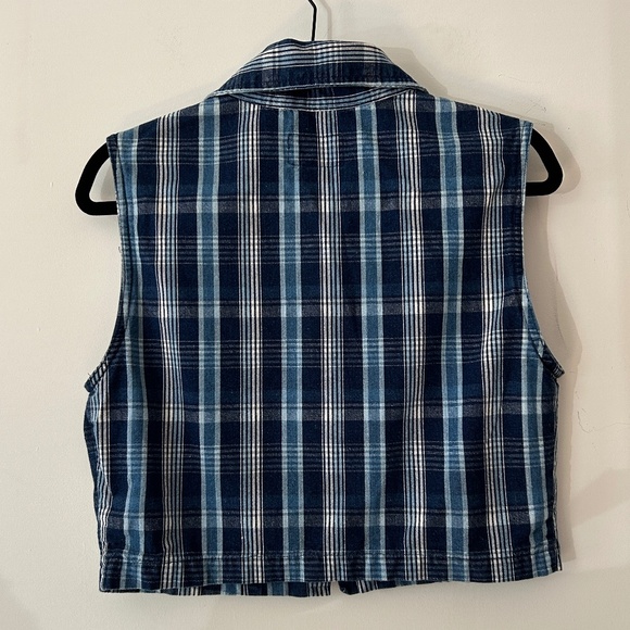 No Excuses Plaid Denim Zip Up Sleeveless Top - Picture 3 of 8